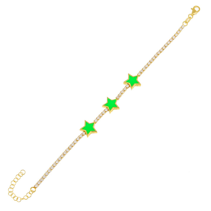 Lime Green Neon Enamel Triple Star Tennis Bracelet - Adina Eden's Jewels