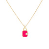 Neon Pink CZ Enamel Lock Charm Necklace - Adina Eden's Jewels