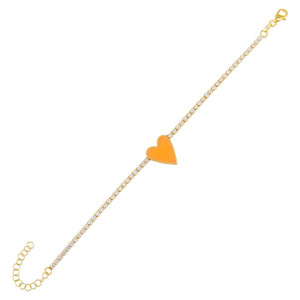 Orange Neon Enamel Heart Tennis Bracelet - Adina Eden's Jewels