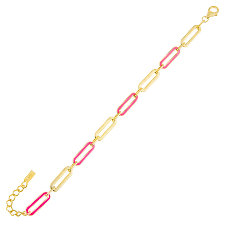 Neon Pink Pink Enamel Oval Link Bracelet - Adina Eden's Jewels