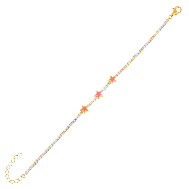 Neon Pink Mini Enamel Triple Star Tennis Bracelet - Adina Eden's Jewels