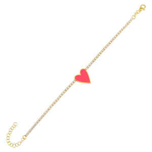 Neon Pink Neon Enamel Heart Tennis Bracelet - Adina Eden's Jewels