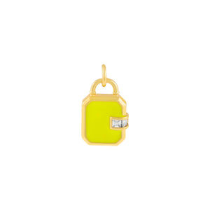 Yellow CZ Enamel Lock Charm - Adina Eden's Jewels