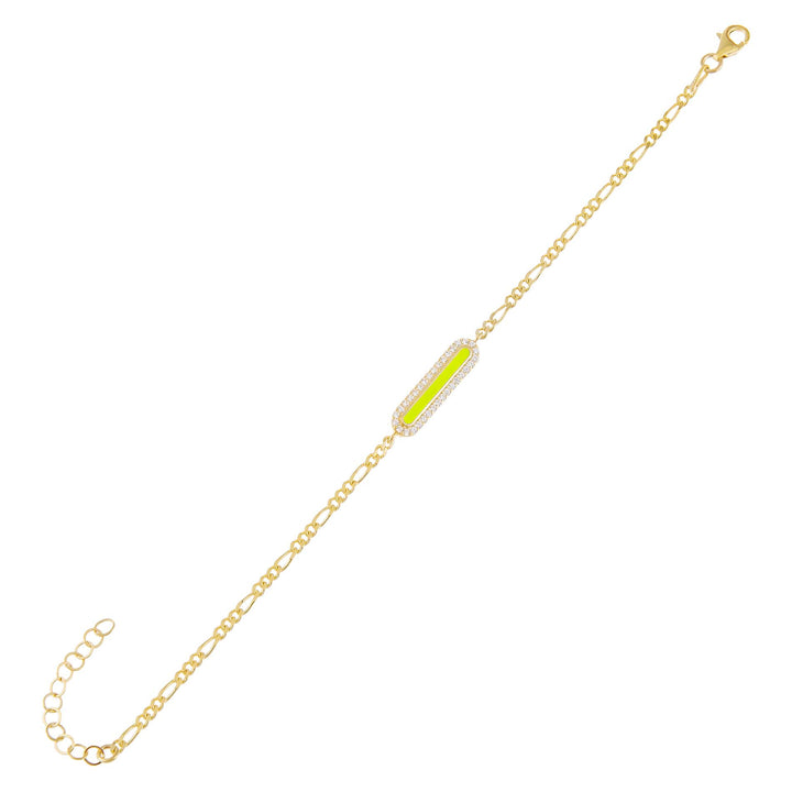 Yellow Neon CZ Bar Figaro Bracelet - Adina Eden's Jewels