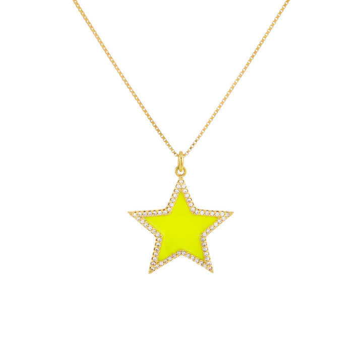 Neon Yellow Enamel Star Charm Necklace - Adina Eden's Jewels