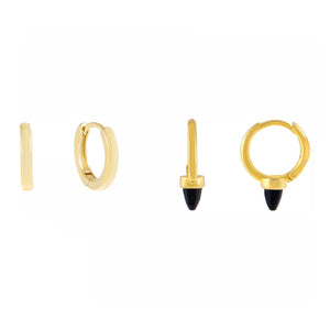 Gold Onyx Huggie Earring Combo Set - Adina Eden's Jewels