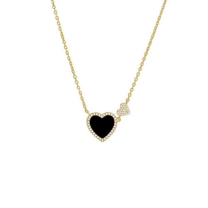 Onyx Double Pave Heart Necklace - Adina Eden's Jewels