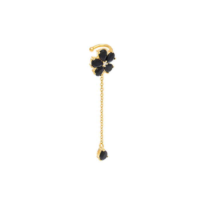 Onyx / Left Colored Flower Chain Drop Ear Cuff - Adina Eden's Jewels
