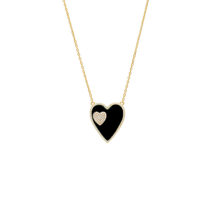 Onyx Jumbo Pavé Colored Gemstone Double Heart Necklace - Adina Eden's Jewels