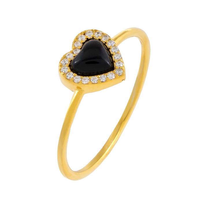 Onyx / 5 CZ Mini Heart Ring - Adina Eden's Jewels