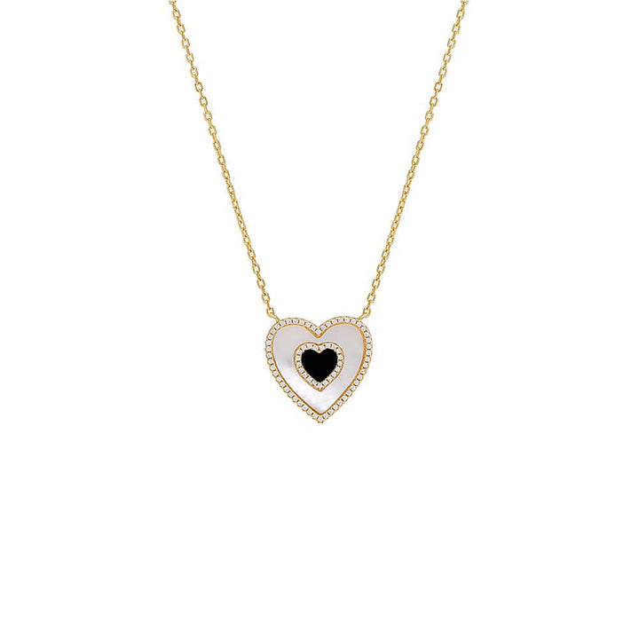 Onyx Double Colored Stone Heart Necklace - Adina Eden's Jewels