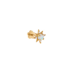 Opal / Single CZ Opal Starburst Threaded Stud Earring 14K - Adina Eden's Jewels