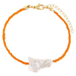 Orange Baroque Pearl Color Beaded Anklet - Adina Eden's Jewels