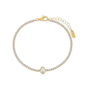 Gold / Oval Oval Bezel Thin Tennis Bracelet - Adina Eden's Jewels