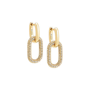 Gold / Pair Solid/Pave Open Paperclip Drop Stud Earring - Adina Eden's Jewels