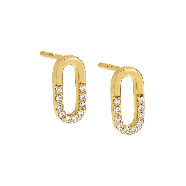 Gold Half Solid/Pave Paperclip Stud Earring - Adina Eden's Jewels