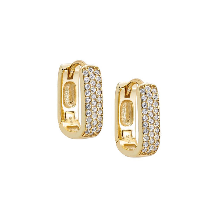 Gold / 12MM Wide Pave Oval Shape Huggie Earring - Adina Eden's Jewels