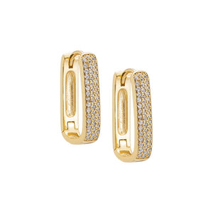 Gold / 18MM Wide Pave Oval Shape Huggie Earring - Adina Eden's Jewels