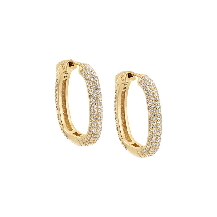 Gold / Pair Fancy Large Pavé Oval Shape Hoop Earring - Adina Eden's Jewels