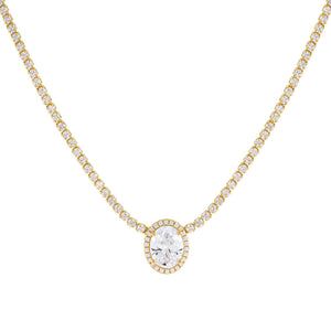 Gold CZ Oval Illusion Tennis Necklace - Adina Eden's Jewels