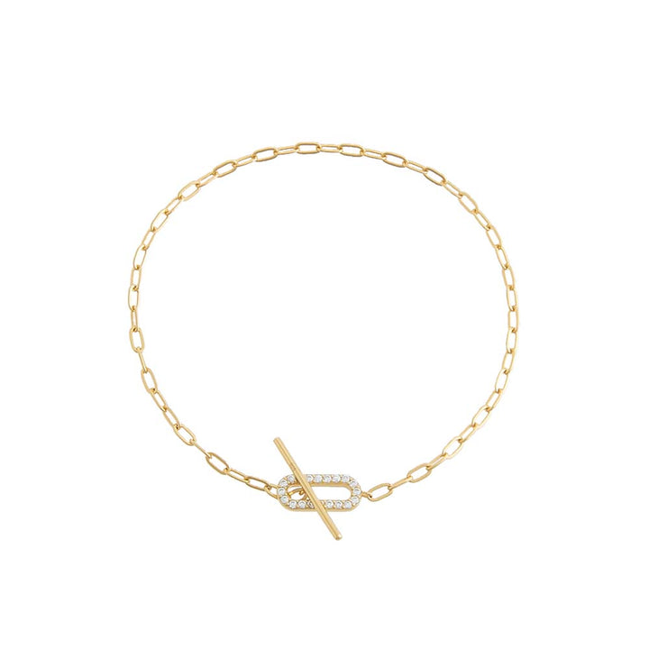 Gold Delicate Pavé Oval Toggle Bracelet - Adina Eden's Jewels
