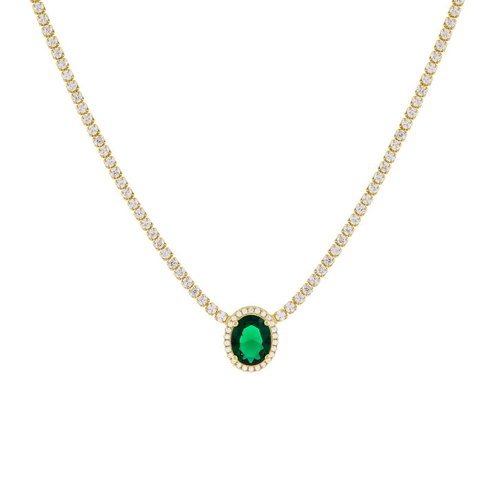 Emerald Green CZ Illusion Oval Tennis Necklace - Adina Eden's Jewels