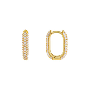 Gold Large Pavé Oval Huggie Earring - Adina Eden's Jewels
