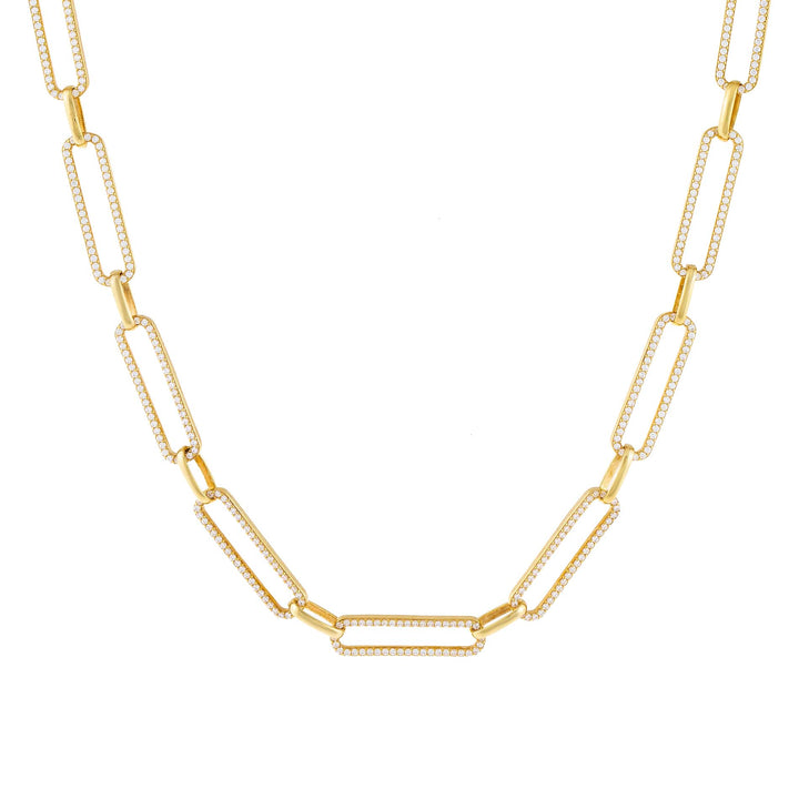 Gold Full Pavé Paperclip Chain Necklace - Adina Eden's Jewels
