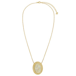 Gold Triple Pave Heart Oval Disc Necklace - Adina Eden's Jewels