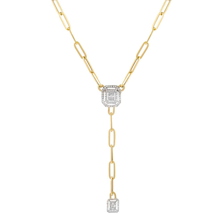 14K Gold Radiant Diamond Paperclip Lariat Necklace 14K - Adina Eden's Jewels