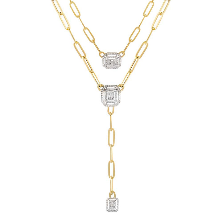  Radiant Diamond Paperclip Lariat Necklace 14K - Adina Eden's Jewels
