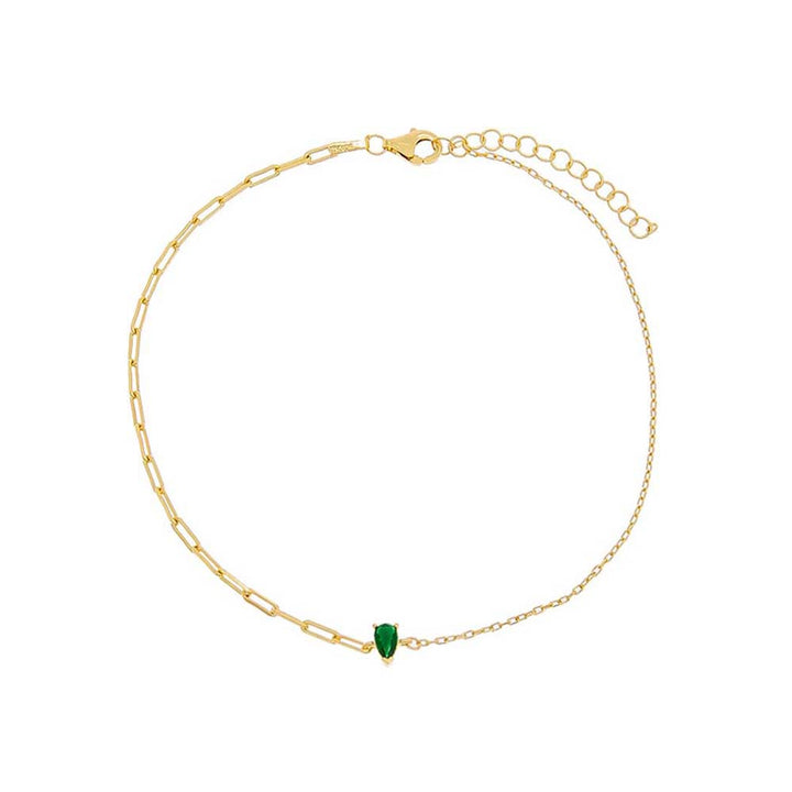 Emerald Green Colored Mixed Chain Teardrop Anklet - Adina Eden's Jewels
