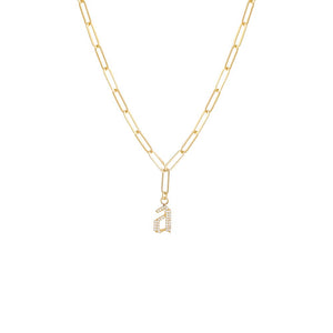 Gold Pavé Gothic Dangling Initial Paperclip Necklace - Adina Eden's Jewels