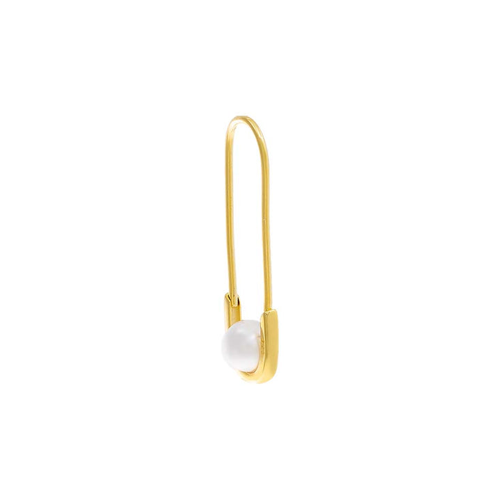 Gold / Single Pearl Safety Pin Earring - Adina Eden's Jewels