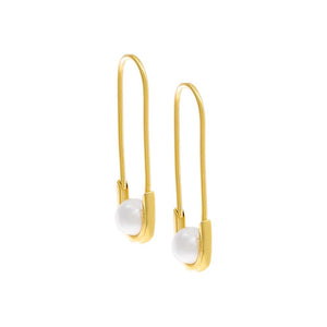 Gold / Pair Pearl Safety Pin Earring - Adina Eden's Jewels