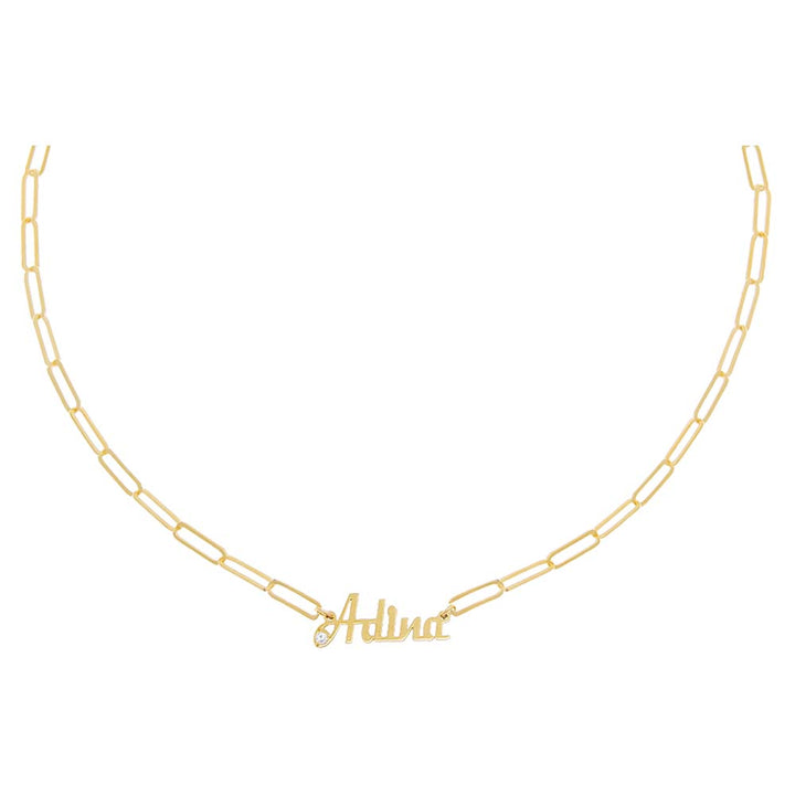Gold Colored CZ Script Name Paperclip Necklace - Adina Eden's Jewels