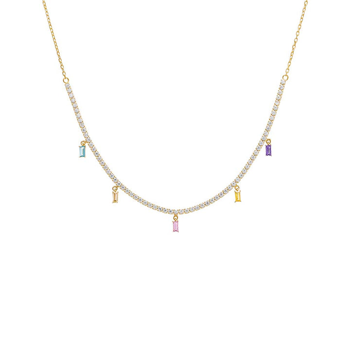 Multi-Color Pastel Dangling Baguettes Tennis Necklace - Adina Eden's Jewels