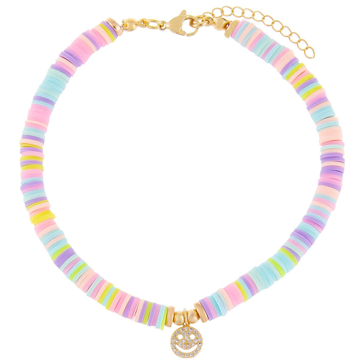 Multi-Color CZ Smiley Face Pastel Bead Anklet - Adina Eden's Jewels