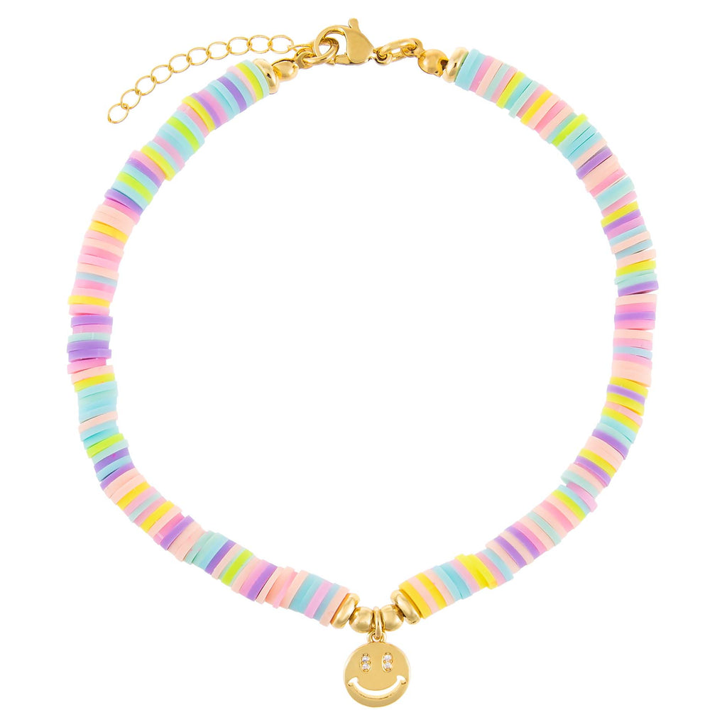 Multi-Color Pastel Multi Color Bead Smiley Face Anklet - Adina Eden's Jewels