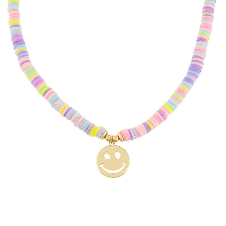 Multi-Color Pastel Multi Color Bead Smiley Face Necklace - Adina Eden's Jewels