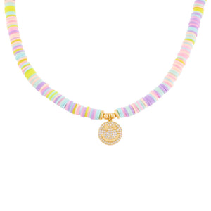 Multi-Color CZ Smiley Face Pastel Bead Necklace - Adina Eden's Jewels