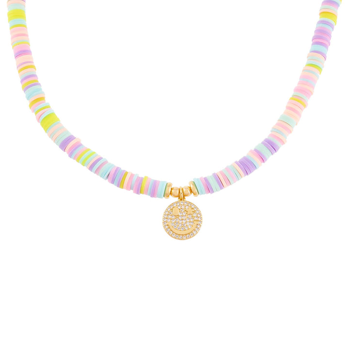 Multi-Color CZ Smiley Face Pastel Bead Necklace - Adina Eden's Jewels