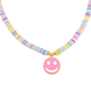 Multi-Color Enamel Smiley Face Pastel Beaded Necklace - Adina Eden's Jewels