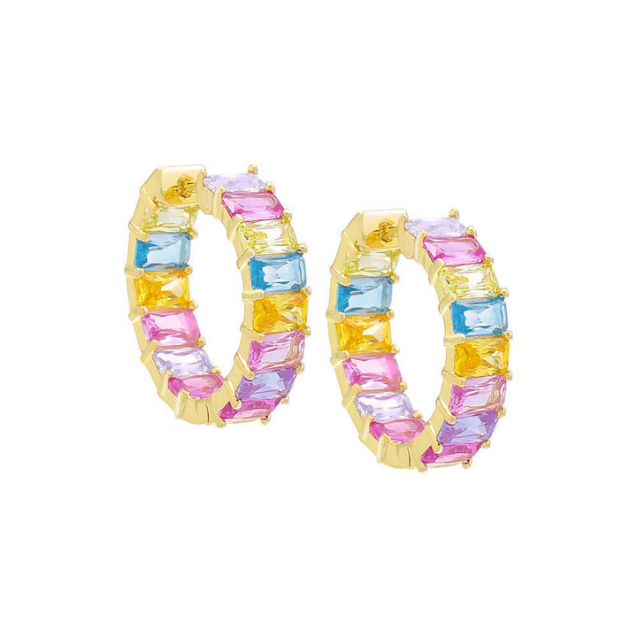 Multi-Color Pastel Baguette Hoop Earring - Adina Eden's Jewels