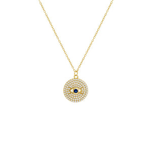 Blue Pavé Evil Eye Coin Necklace - Adina Eden's Jewels