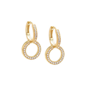Gold / Pair Pavé Double Loop Huggie Earring - Adina Eden's Jewels