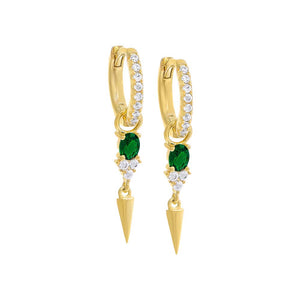 Emerald Green / Pair Pavé Mini Spike Drop Huggie Earring - Adina Eden's Jewels