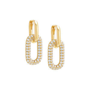 Gold / Pair Pavé Oval Shaped Drop Huggie Earring - Adina Eden's Jewels