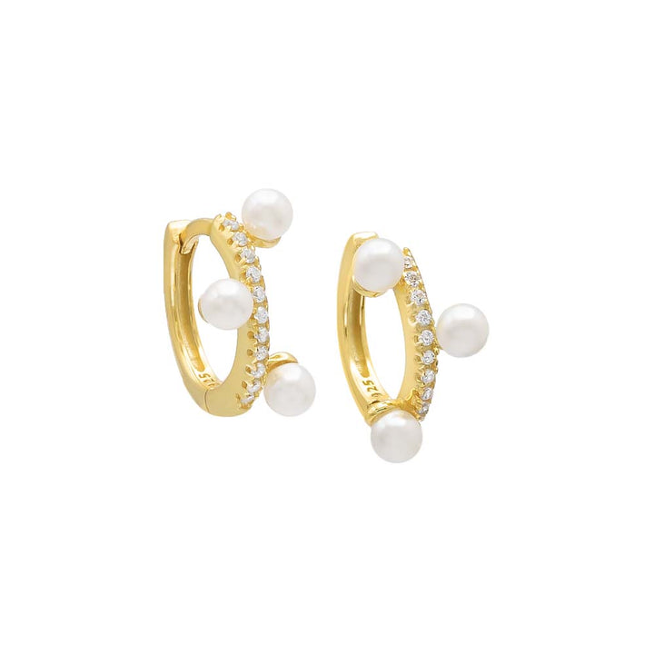 Pearl White Pavé Pearl Scattered Huggie Earring - Adina Eden's Jewels