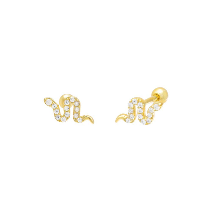 Gold Pavé Snake Threaded Stud Earring - Adina Eden's Jewels